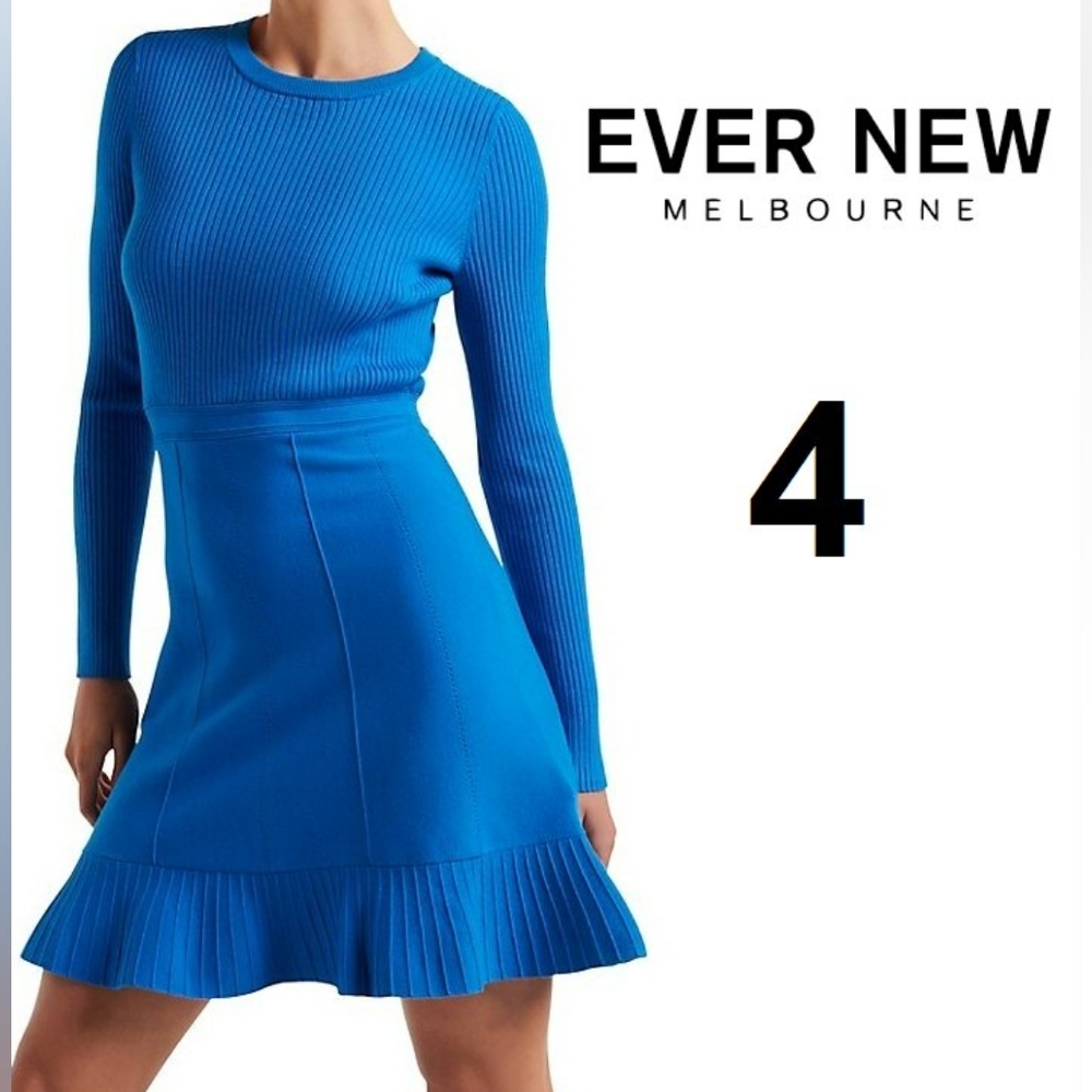 EVER NEW CLEO LONG SLEEVE MINI KNIT DRESS -SIZE 4 & 8 BLUE PIGMENT NWT